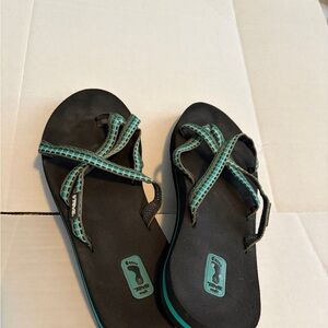 Teva Black and Turquoise Checkered Sandals